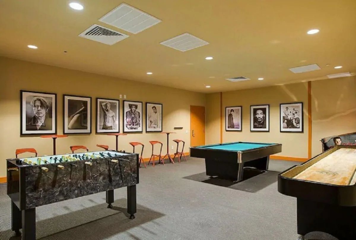 Game room with billiards and games at Sapphire Tower, South Padre Island